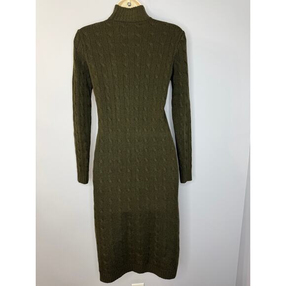 Ralph Lauren Black Label Cashmere Cable Knit Sweater Dress Button Front Green S - Picture 9 of 10